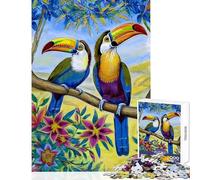 Puzzle per adolescenti da 1000 pezzi con tucani su un albero fiorito gioco interattivo decorazione per la casa giocattolo per la casa difficile e stimolante (50x75cm)