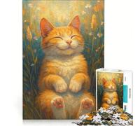 Puzzle per adolescenti da 1000 pezzi con un gatto felice in un campo, gioco rompicapo, attività divertenti da fare a casa, regalo per donne 38x26cm