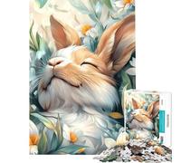 Puzzle per adolescenti da 1000 pezzi con un simpatico coniglietto addormentato tra i fiori Sfida educativa regalo per donne Gioco educativo per ragazzi dai 14 anni in su (38x26cm)