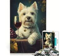 Puzzle per adolescenti da 1000 pezzi con un Westie bianco che si gusta del vino giocattolo educativo per divertimento in famiglia compleanno e Natale 50x75cm
