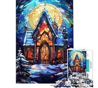 Puzzle per adolescenti da 1000 pezzi con vetrata raffigurante una chiesa invernale Gioco pratico ideale come regalo per donne (dimensioni 38x52cm)