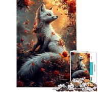 Puzzle per adolescenti da 1000 pezzi con volpe bianca in un roseto gioco rompicapo per adulti regalo per donne ideale come regalo per tutta la famiglia (dimensioni 38x26cm)