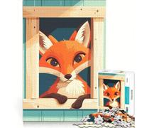 Puzzle per adolescenti da 1000 pezzi con volpe dei cartoni animati che sbircia dalla finestra, gioco rilassante, decorazione da parete, regalo per amici e familiari 38x26cm
