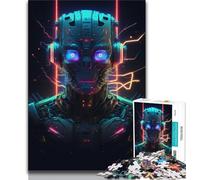 Puzzle per adolescenti da 1000 pezzi con volto di robot al neon puzzle per adulti antistress sfida difficile regali di Babbo Natale segreto 38x26cm