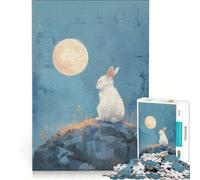 Puzzle per adolescenti da 1000 pezzi "Coniglio Bianco sotto la Luna" giocattolo antistress sfida impegnativa per rafforzare l'amore tra le coppie 38x26cm