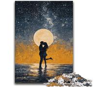 Puzzle per adolescenti da 1000 pezzi, coppia sotto la luna, antistress, per ammazzare il tempo in casa, con poster abbinato e foglio di quiz, 50x75cm