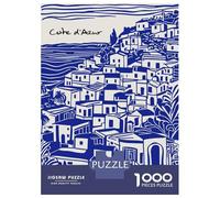 Puzzle Per Adolescenti Da 1000 Pezzi Côte DAzur Coastal Village Illustration Puzzle Per Adolescenti Giocattolo Decorazione Murale Decorazione Per La Casa Interazione Genitore-figlio 70x50cm/1000pcs