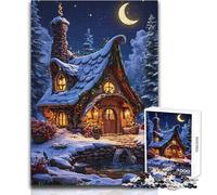 Puzzle per adolescenti da 1000 pezzi, cottage invernale sotto la luna crescente, regalo di compleanno per ragazzi dai 14 anni in su (dimensioni 38x26cm)