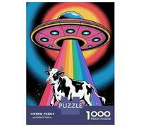 Puzzle Per Adolescenti Da 1000 Pezzi Cow Abduction by UFO with Rainbow Beam Puzzle Per Adulti Gioco Pratico Migliora La Memoria Ottimo Regalo Per I Giocatori 38x26cm/1000pcs