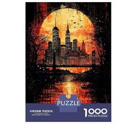 Puzzle Per Adolescenti Da 1000 Pezzi Crimson Metropolis Gothic New York at Sunset Puzzle Per Adulti Giochi Rilassanti Sfida Difficile Interazione Genitore-figlio 52x38cm/1000pcs