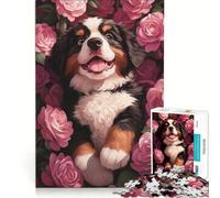 Puzzle per adolescenti da 1000 pezzi: cucciolo di Bovaro del Bernese tra le rose, gioco impossibile, rilassante e stimolante per la mente, regalo per donne 38x26cm