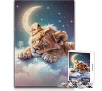 Puzzle per adolescenti da 1000 pezzi, cucciolo di leone addormentato sulle nuvole, gioco di sfida unico, regalo per donne, opera d'arte, dimensioni 38x26cm