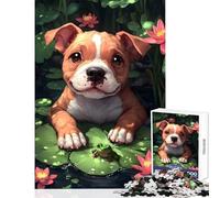 Puzzle per adolescenti da 1000 pezzi cucciolo e rana nello stagno delle ninfee decorazione per la casa giocattoli regalo di compleanno giochi rilassanti interessanti per ridurre lo stress 38x52cm