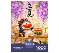 Puzzle Per Adolescenti Da 1000 Pezzi Cute Cat And Pug Enjoying Summer Puzzle Per Adulti Gioco Per Famiglie Decorazione Murale Regali Unici Per Compleanno E Natale 52x38cm/1000pcs