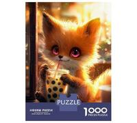 Puzzle Per Adolescenti Da 1000 Pezzi Cute Fox Drinking Boba Tea Puzzle Per Adolescenti Gioco Per Famiglie Sfida Difficile Regali Unici Per Compleanno E Natale 52x38cm/1000pcs