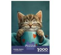 Puzzle Per Adolescenti Da 1000 Pezzi Cute Grey Tabby Cat Coffee Puzzle Per Adulti Gioco Pratico Migliora La Memoria Interazione Genitore-figlio 70x50cm/1000pcs