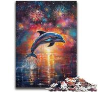 Puzzle per adolescenti da 1000 pezzi, delfini sotto i fuochi d'artificio, antistress, per ammazzare il tempo durante le vacanze, per migliorare l'amore tra coppie (50x75cm)