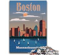 Puzzle per adolescenti da 1000 pezzi della città di Boston, Massachusetts, difficili e stimolanti, con poster abbinato e foglio di quiz per bambini dai 14 anni (dimensioni 50x70cm)