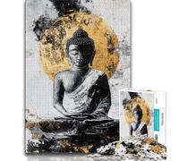 Puzzle per adolescenti da 1000 pezzi, dipinto a olio di Buddha, taglio di precisione, con poster abbinato e foglio di quiz per bambini dai 14 anni in su, 38x26cm