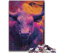 Puzzle per adolescenti da 1000 pezzi, dipinto a olio di un toro, per trascorrere il tempo in casa, con pezzi completamente interconnessi e di forma casuale, 26x38cm