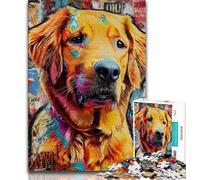 Puzzle per adolescenti da 1000 pezzi,dipinto a olio Golden Retriever,divertimento per tutta la famiglia,con pezzi completamente interconnessi di forma casuale,per bambini dai 14 anni in su,38x26cm