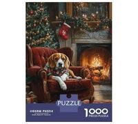 Puzzle Per Adolescenti Da 1000 Pezzi Dog in Christmas Sweater Beagle Waiting for Santa Puzzle Per Adulti Giochi Per Famiglie Decorazione Murale Sfida Educativa 52x38cm/1000pcs