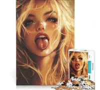 Puzzle per adolescenti da 1000 pezzi: Donna bionda con la lingua di fuori, gioco impossibile, rilassante e stimolante per la mente, regalo per donne 38x26cm