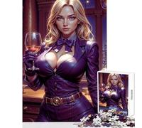 Puzzle per adolescenti da 1000 pezzi,donna bionda in abito viola con vino,giocattolo,decorazione da parete,opera d'arte,regalo,giochi educativi,aiuta il cervello,esercizio,dimensioni 38x52cm