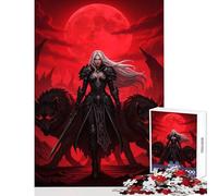 Puzzle per adolescenti da 1000 pezzi donna guerriera con lupi sotto la luna rossa giocattoli antistress regali di compleanno gioco rompicapo attività divertenti da fare a casa dimensioni 38x52cm