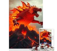 Puzzle per adolescenti da 1000 pezzi Drago di fuoco sul vulcano Giocattolo educativo Regalo per compleanni Giochi divertenti con poster abbinato e foglio di quiz Dimensioni 38x52cm