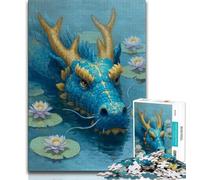 Puzzle per adolescenti da 1000 pezzi Drago nel fiume, giocattoli per l'intrattenimento della famiglia con poster abbinato e foglio di quiz (75x50cm)