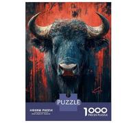 Puzzle Per Adolescenti Da 1000 Pezzi Dramatic Buffalo Portrait with Red Accents Puzzle Per Adulti Giocattolo Decorazione Da Parete Taglio Di Precisione Regali Unici Per Compleanno E Natale 52x38cm/100