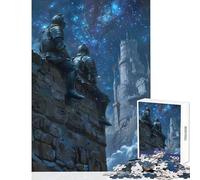 Puzzle per adolescenti da 1000 pezzi Due cavalieri nella notte giocattoli fai da te idee regalo gioco educativo con poster abbinato e foglio di quiz dimensioni 38x52cm