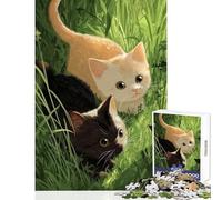 Puzzle per adolescenti da 1000 pezzi,due gattini nell'erba alta,giocattolo,decorazione da parete,regalo divertente,gioco rompicapo,migliora l'amore tra coppie,dimensioni 50x75cm