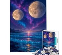 Puzzle per adolescenti da 1000 pezzi "Due lune su un oceano cosmico" gioco rompicapo giocattolo educativo regalo per compleanni difficile (dimensioni 38x52cm)