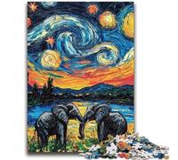 Puzzle per adolescenti da 1000 pezzi, Elefante nel cielo notturno, Puzzle da 1000 pezzi, Antistress, Vacanza, Uccidi il tempo, Lista dei desideri con Babbo Natale (50x75cm)