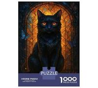 Puzzle Per Adolescenti Da 1000 Pezzi Elegant Black Cat with Butterflies Puzzle Per Adulti Giochi Rilassanti Sfida Difficile Interazione Genitore-figlio 38x26cm/1000pcs
