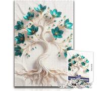 Puzzle per adolescenti da 1000 pezzi, elegante albero con fiori color verde acqua, gioco di sfida unico, regalo per donne, opera d'arte, dimensioni 50x75cm