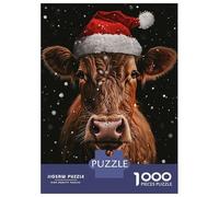 Puzzle Per Adolescenti Da 1000 Pezzi Festive Cow Christmas Puzzle Per Adulti Giochi Rilassanti Decorazione Perfetta Gioco Stimolante Regali 70x50cm/1000pcs