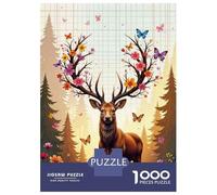 Puzzle Per Adolescenti Da 1000 Pezzi Floral Antlered Deer Wall Art Puzzle Per Adulti Giochi Divertenti Sfida Difficile Regalo Di Compleanno, Regali, 52x38cm/1000pcs
