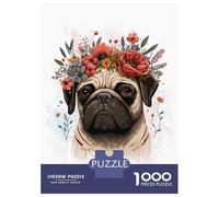 Puzzle Per Adolescenti Da 1000 Pezzi Floral Pug Dog Flower Art Puzzle Per Adulti Gioco Rompicapo Decorazione Per La Casa Interazione Genitore-figlio 52x38cm/1000pcs