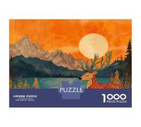 Puzzle Per Adolescenti Da 1000 Pezzi Forest Serenity Deer And Cat Sunset Scene Puzzle Per Adulti Gioco Pratico Migliora La Memoria Ottimo Regalo Per I Giocatori 52x38cm/1000pcs