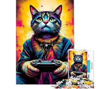 Puzzle per adolescenti da 1000 pezzi Gamer Cat Vibes - Felino neon con controller e carattere Puzzle interattivo Gioco pratico Regalo di compleanno Offerta regalo per tutta la famiglia (38x52cm)