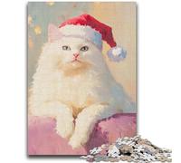 Puzzle per adolescenti da 1000 pezzi, gatto bianco con cappello da Babbo Natale, gioco educativo per famiglie, decorazione da parete, regali unici per compleanno e Natale, 26x38cm