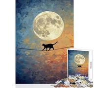 Puzzle per adolescenti da 1000 pezzi: gatto che cammina sul filo con la luna giocattolo antistress regalo per donne e uomini decorazione per la casa (50x75cm)