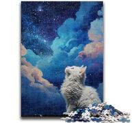 Puzzle per adolescenti da 1000 pezzi, gatto che guarda le stelle, per bambini dai 14 anni in su, giocattoli educativi per l'apprendimento, giochi per famiglie, regalo di compleanno, 26x38cm