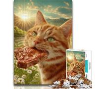 Puzzle per adolescenti da 1000 pezzi, gatto che mangia carne, giochi educativi, decorazione per la casa, ideale come regalo per tutta la famiglia (38x26cm)