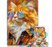 Puzzle per adolescenti da 1000 pezzi, gatto con gli occhiali, aiuta il cervello a esercitare i giocattoli avvincenti per coltivare la pazienza, regalo per compleanni (38x26cm)