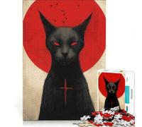 Puzzle per adolescenti da 1000 pezzi: gatto nero con croce rossa, gioco impossibile, rilassante e stimolante per la mente, regalo per donne 38x26cm