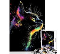 Puzzle per adolescenti da 1000 pezzi gatto nero con schizzi arcobaleno giocattolo decorazione da parete opera d'arte regalo giochi educativi adatto per la decorazione del desktop dimensioni 50x75cm